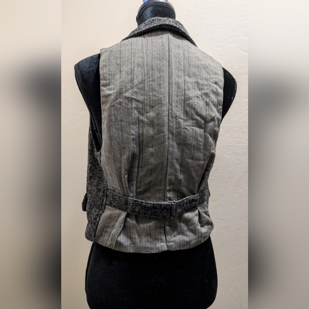 Free People Wool Blend Herringbone Tweed Grey Tuxedo Vest XS - Picture 5 of 12